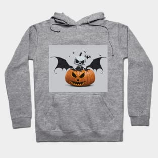 Halloween scary skeleton with bat wings and horror pumpkin Hoodie